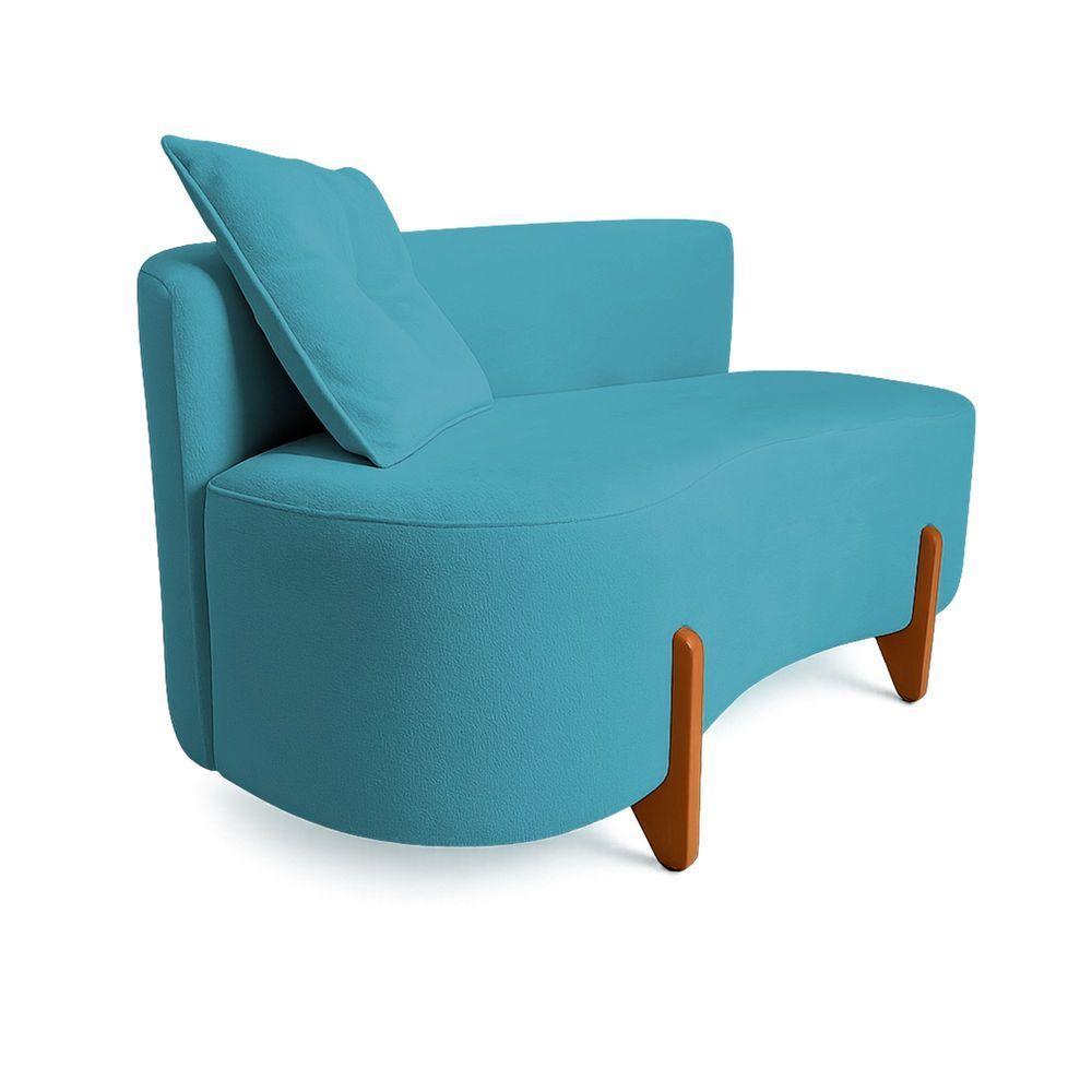 Sofá Orgânico Divã Veludo Com Pés De Madeira 7 Decor Azul Turquesa - 3