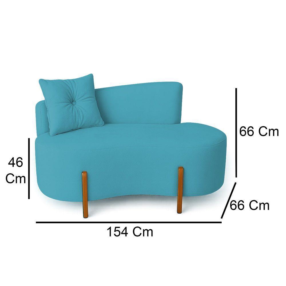 Sofá Orgânico Divã Veludo Com Pés De Madeira 7 Decor Azul Turquesa - 5