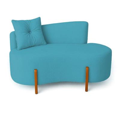 Sofá Orgânico Divã Veludo Com Pés De Madeira 7 Decor Azul Turquesa