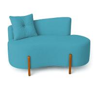 Sofá Orgânico Divã Veludo Com Pés De Madeira 7 Decor Azul Turquesa - 1