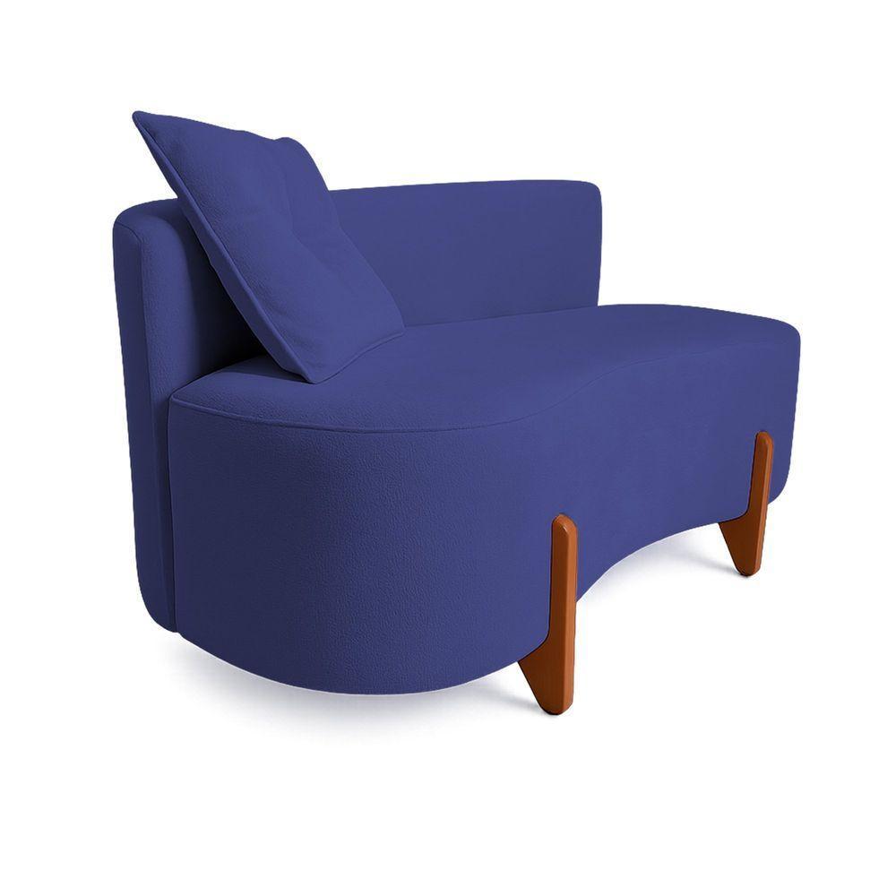 Sofá Orgânico Divã Veludo Com Pés De Madeira 7 Decor Azul Marinho - 3