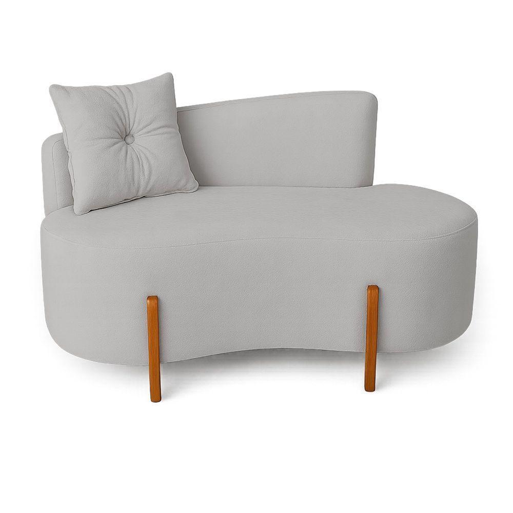 Sofá Orgânico Divã Boucle Com Pés De Madeira 7 Decor Prata - 1