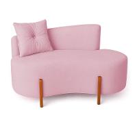 Sofá Orgânico Divã Boucle Com Pés De Madeira 7 Decor Rosê - 1