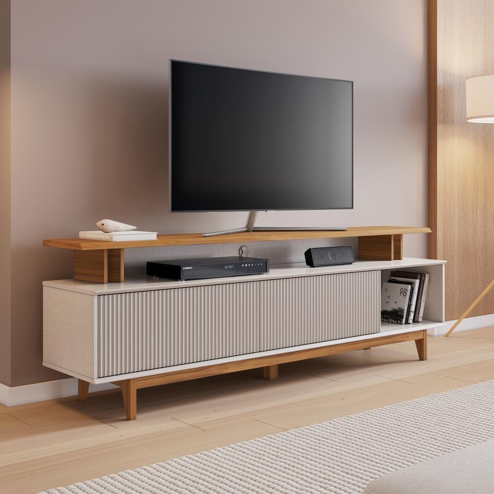 Rack Para Tv Até 75 Nt1385 Ripado Off White-freijó Notável Móveis Off White-freijó - 2