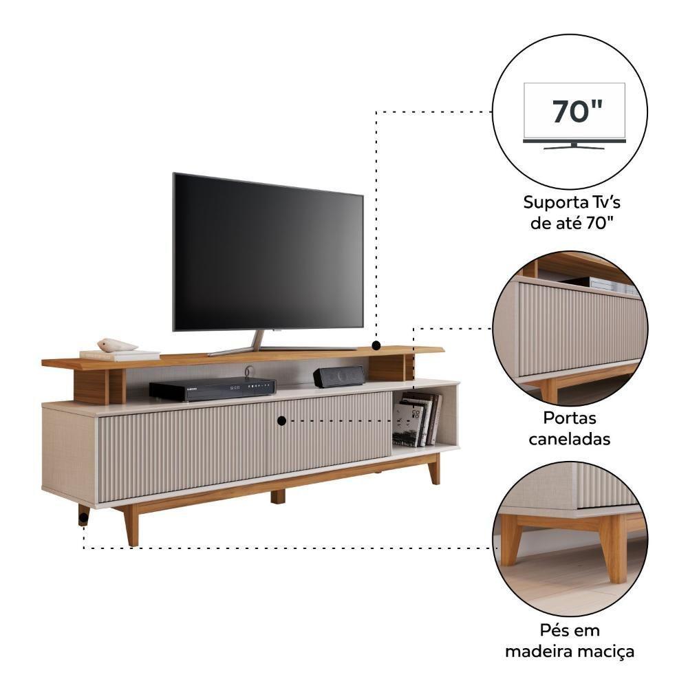 Rack Para Tv Até 75 Nt1385 Ripado Off White-freijó Notável Móveis Off White-freijó - 3