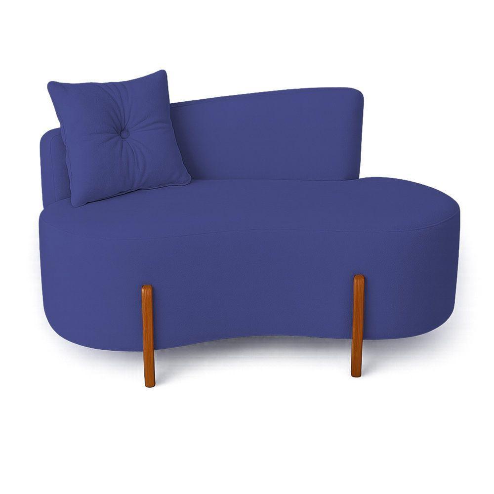 Sofá Orgânico Divã Boucle Com Pés De Madeira 7 Decor Azul Marinho - 1