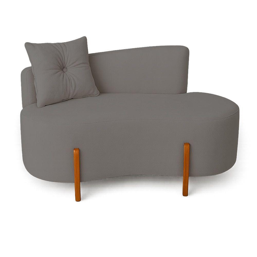 Sofá Orgânico Divã Boucle Com Pés De Madeira 7 Decor Cinza Escuro - 1