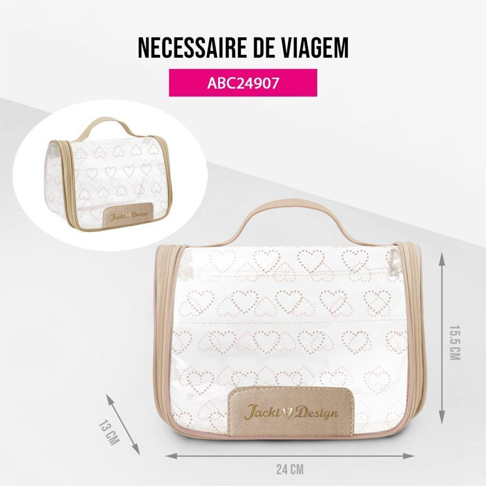 Kit Mala De Bordo E Necessaire Transparente Love Dourado - 7