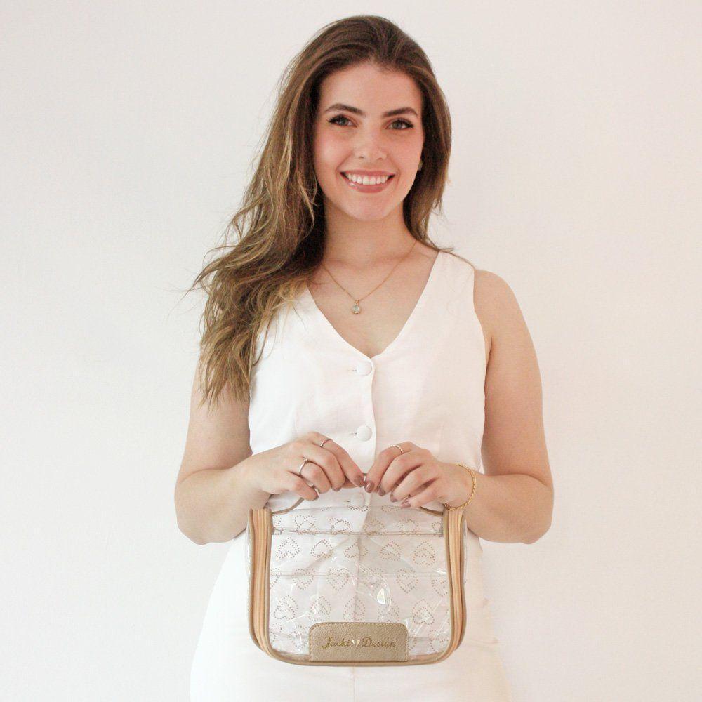 Kit Mala De Bordo E Necessaire Transparente Love Dourado - 10