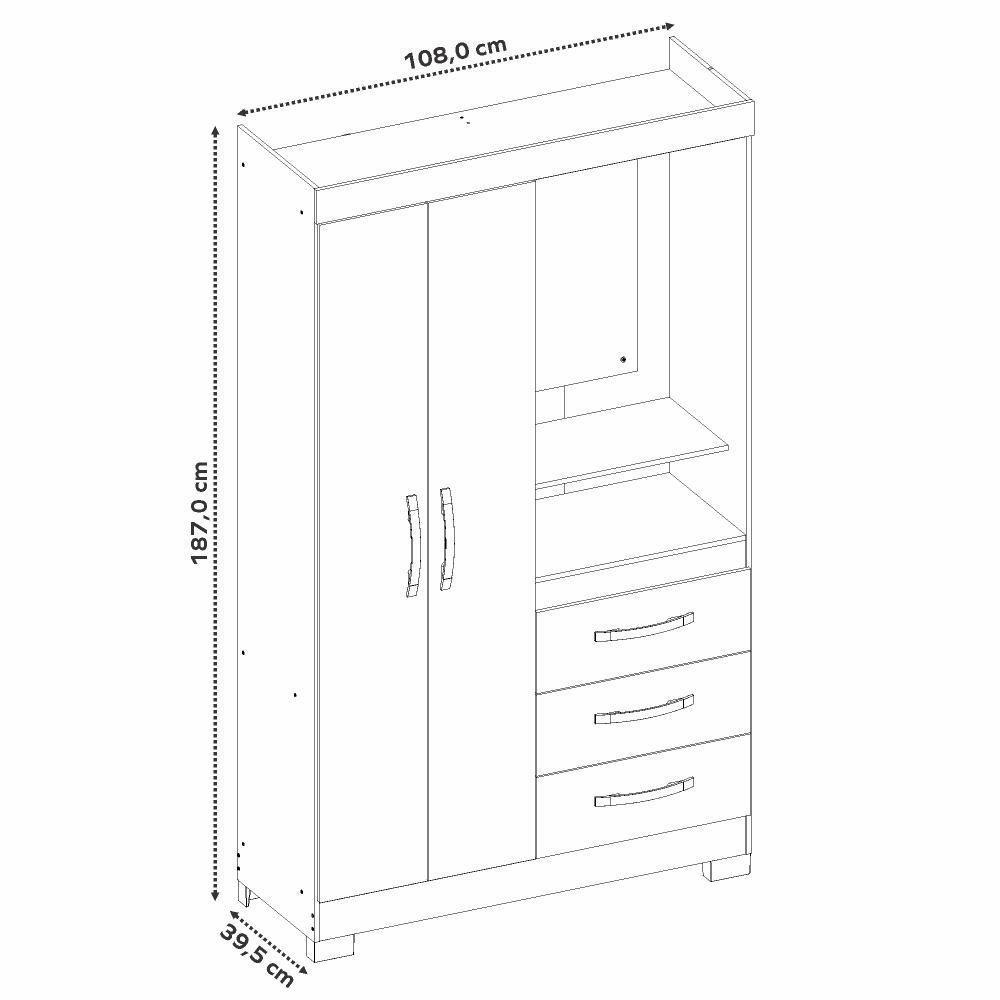 Guarda Roupa Solteiro 2 Portas 3 Gavetas Nt6020 Branco-rosa Nótável Móveis Branco-rosa - 6