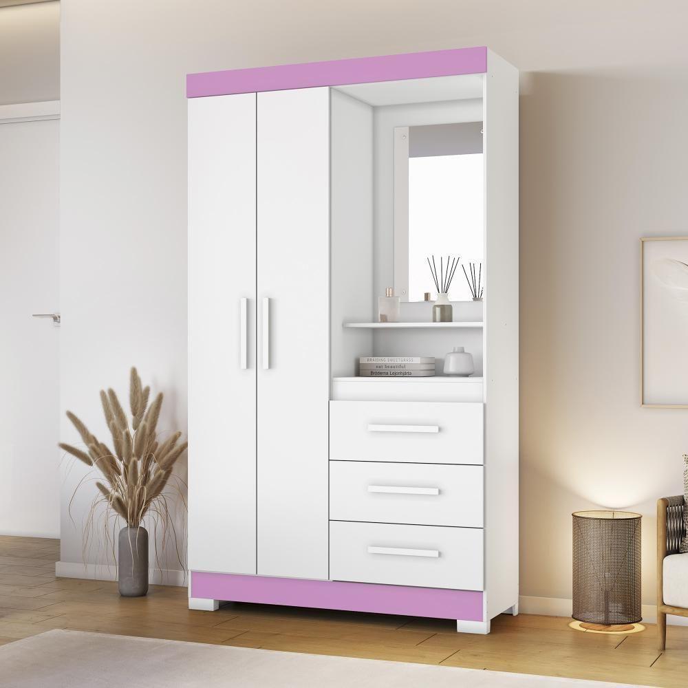 Guarda Roupa Solteiro 2 Portas 3 Gavetas Nt6020 Branco-rosa Nótável Móveis Branco-rosa - 7