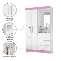Guarda Roupa Solteiro 2 Portas 3 Gavetas Nt6020 Branco-rosa Nótável Móveis Branco-rosa - 3