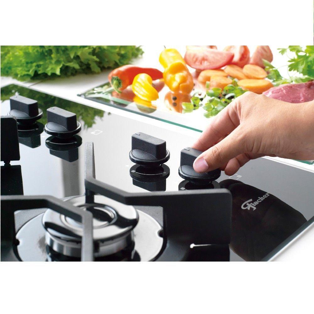 Cooktop Gás 4 Bocas Tripla Chama Mesa Vidro Infinity Fischer Preto Bivolt - 3
