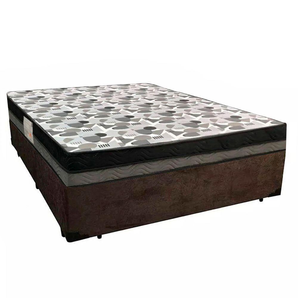Cama Box Casal Suede + Colchão Ortobom Iso Dupla Face 138x188x60 Marrom - 1