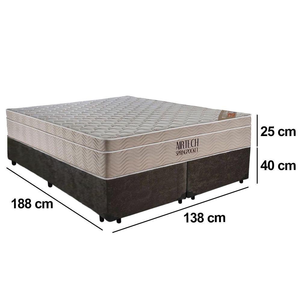 Cama Box Casal Suede Bipartido + Colchão Ortobom Airtech Molas Ensacadas 138x188x65 Marrom - 3