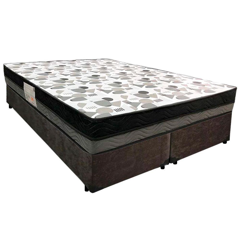 Cama Box Casal Suede Bipartido + Colchão Ortobom Iso Dupla Face 138x188x60 Marrom - 1