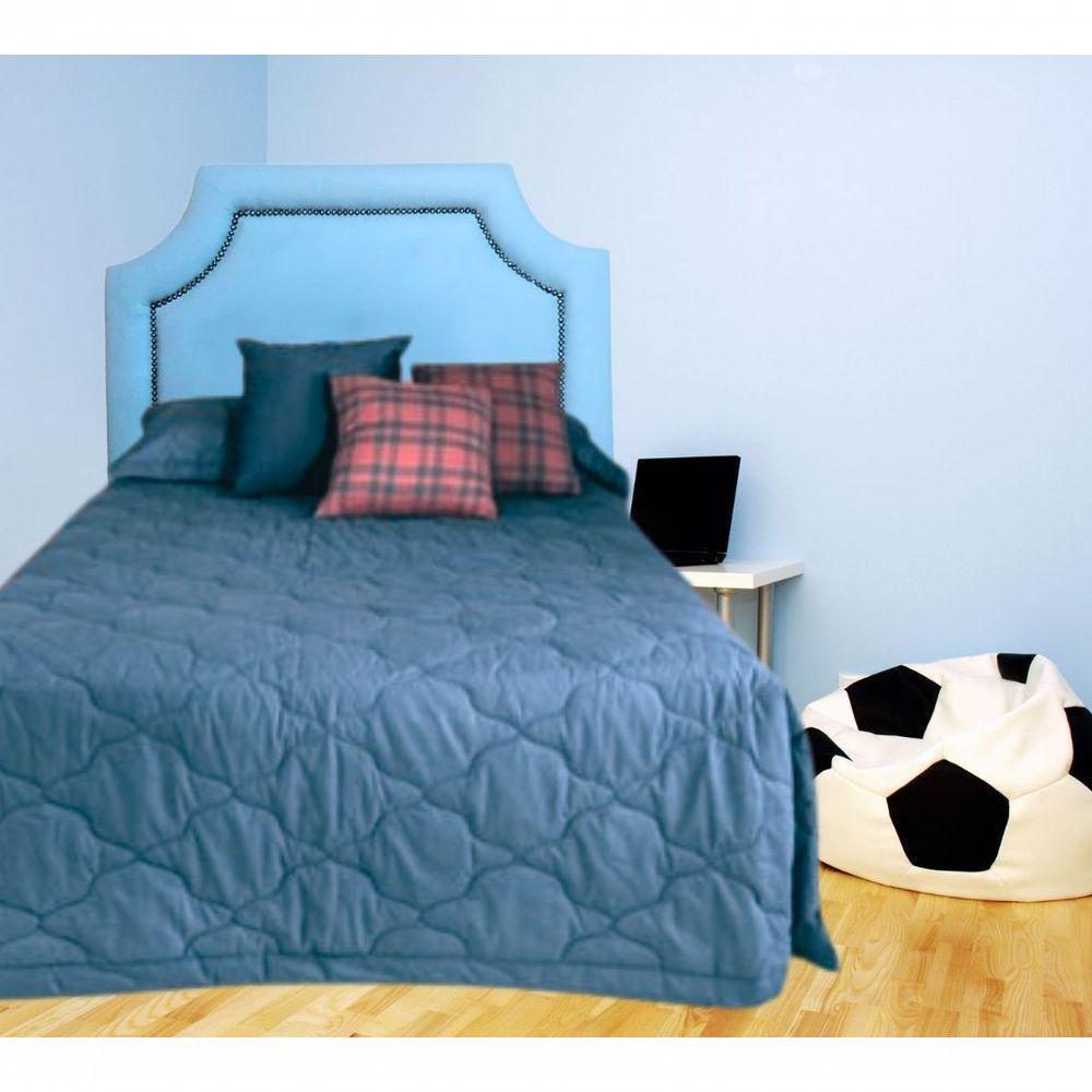 Cabeceira Solteiro Onix Pop Veludo Azul Com Tachas - 1