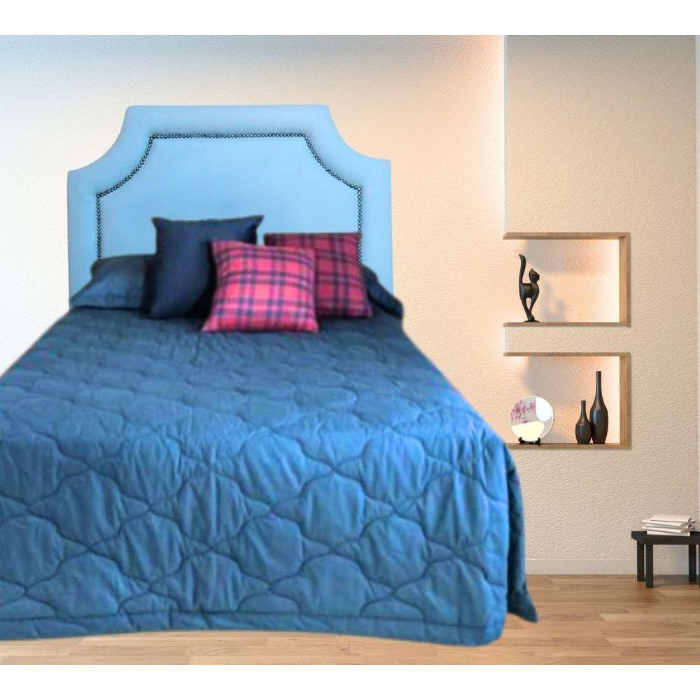 Cabeceira Solteiro Onix Pop Veludo Azul Com Tachas - 4
