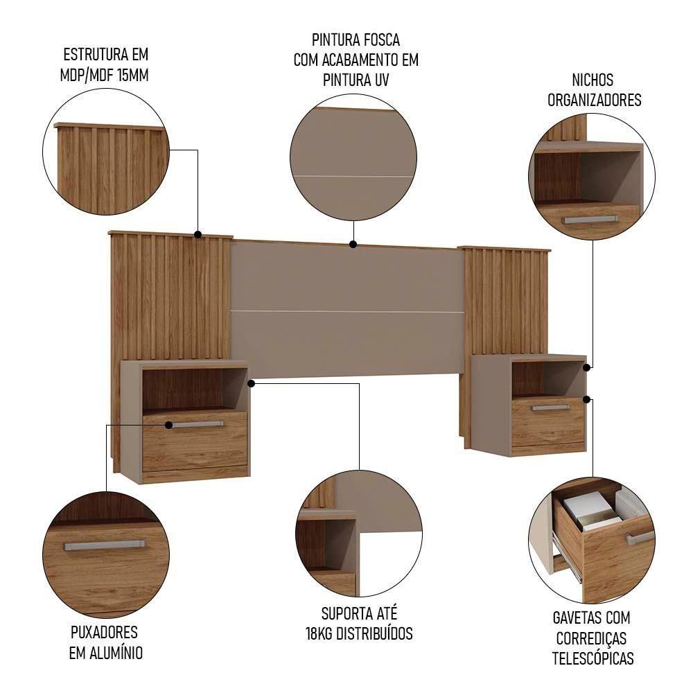 Cabeceira Casal-king Extensível Com 2 Mesas De Apoio Luck C01 Buriti-fendi - Mpozenato - 3