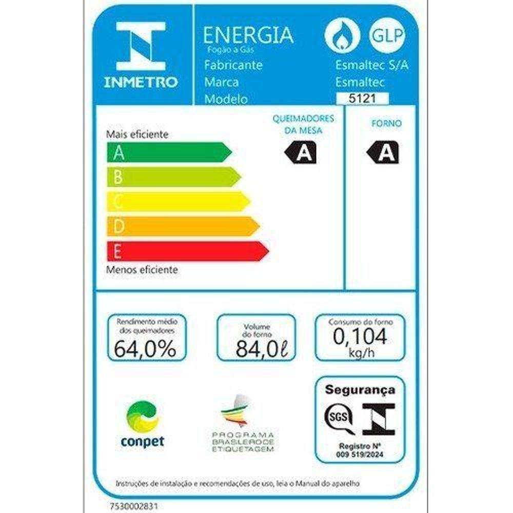 Fogão 5 Bocas Esmaltec Ideal Super Mesa Em Aço Inox Acendimento Automático Preto Bivolt F5IAB5121 - 5