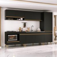 Cozinha Modulada Completa Compacta 5 Peças Com Balcão Para Cooktop Veneza Multimóveis Mp2270 Preto Dourado - 1