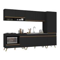 Cozinha Modulada Completa Compacta 5 Peças Com Balcão Para Cooktop Veneza Multimóveis Mp2270 Preto Dourado - 2
