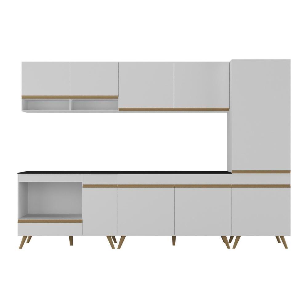 Cozinha Modulada Completa Compacta 5 Peças Com Balcão Para Cooktop Veneza Multimóveis Mp2270 Branco Dourado - 7