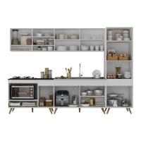 Cozinha Modulada Completa Compacta 5 Peças Com Balcão Para Cooktop Veneza Multimóveis Mp2270 Branco Dourado - 5