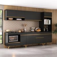 Cozinha Modulada Completa Compacta 5 Peças Com Balcão Para Cooktop Veneza Multimóveis Mp2268 Preto Dourado - 1