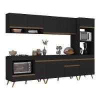 Cozinha Modulada Completa Compacta 5 Peças Com Balcão Para Cooktop Veneza Multimóveis Mp2268 Preto Dourado - 2