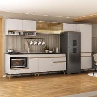 Cozinha Modulada Completa 357cm 6 Peças Com Balcão Para Cooktop Veneza Multimóveis Mp2275 Branco Dourado - 1