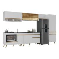 Cozinha Modulada Completa 357cm 6 Peças Com Balcão Para Cooktop Veneza Multimóveis Mp2275 Branco Dourado - 2