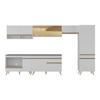 Cozinha Modulada Completa 357cm 6 Peças Com Balcão Para Cooktop Veneza Multimóveis Mp2275 Branco Dourado - 7