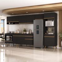 Cozinha Modulada Completa 357cm 6 Peças Com Balcão Para Cooktop Veneza Multimóveis Mp2272 Preto Dourado - 1
