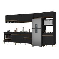 Cozinha Modulada Completa 357cm 6 Peças Com Balcão Para Cooktop Veneza Multimóveis Mp2272 Preto Dourado - 2