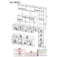 Cozinha Modulada Completa 357cm 6 Peças Com Balcão Para Cooktop Veneza Multimóveis Mp2272 Preto Dourado