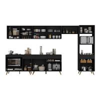 Cozinha Modulada Completa 357cm 6 Peças Com Balcão Para Cooktop Veneza Multimóveis Mp2272 Preto Dourado - 5