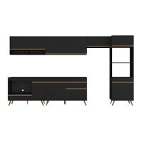 Cozinha Modulada Completa 357cm 6 Peças Com Balcão Para Cooktop Veneza Multimóveis Mp2272 Preto Dourado - 7