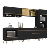 Cozinha Modulada Completa Compacta 287cm Com Balcão Para Cooktop Veneza Multimóveis Mp2269 Preto Dourado - 2