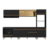 Cozinha Modulada Completa Compacta 287cm Com Balcão Para Cooktop Veneza Multimóveis Mp2269 Preto Dourado - 7