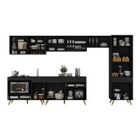 Cozinha Modulada Completa 357cm 6 Peças Com Balcão Para Cooktop Veneza Multimóveis Mp2275 Preto Dourado - 5