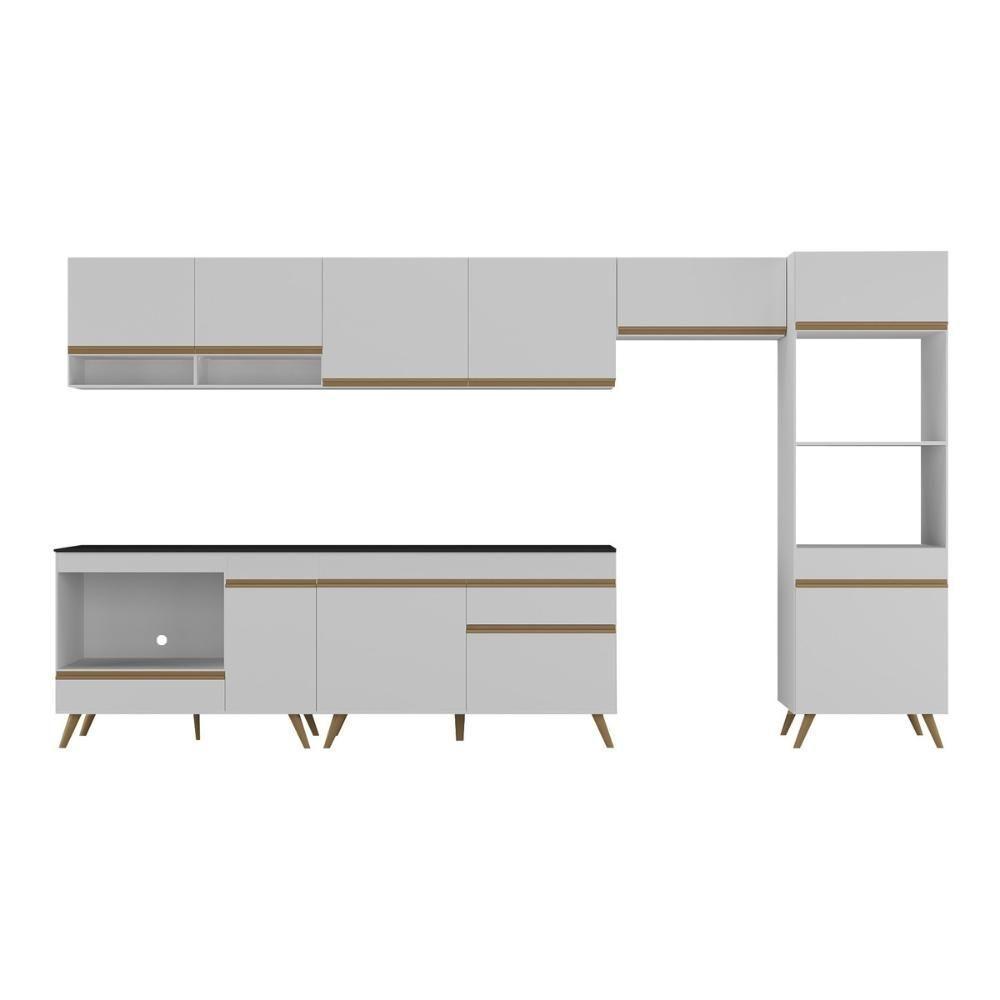 Cozinha Modulada Completa 357cm 6 Peças Com Balcão Para Cooktop Veneza Multimóveis Mp2272 Branco Dourado - 7