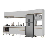 Cozinha Modulada Completa 357cm 6 Peças Com Balcão Para Cooktop Veneza Multimóveis Mp2272 Branco Dourado - 2