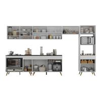 Cozinha Modulada Completa 357cm 6 Peças Com Balcão Para Cooktop Veneza Multimóveis Mp2272 Branco Dourado - 5