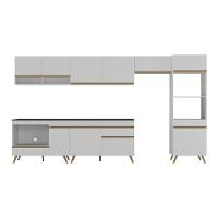 Cozinha Modulada Completa 357cm 6 Peças Com Balcão Para Cooktop Veneza Multimóveis Mp2272 Branco Dourado - 7
