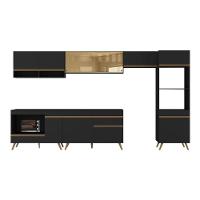 Armário De Cozinha Modulada Completa 357cm Com Balcão Para Cooktop Veneza Multimóveis Mp2274 Preto Dourado - 5