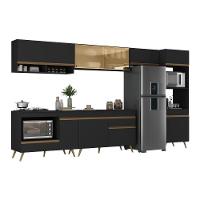 Armário De Cozinha Modulada Completa 357cm Com Balcão Para Cooktop Veneza Multimóveis Mp2274 Preto Dourado - 6