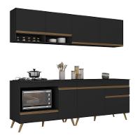 Armário De Cozinha Modulada Compacta Com Balcão Para Cooktop Forno Veneza Multimóveis Mp2262 Preto Dourado - 2