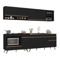 Armário De Cozinha Modulada Compacta 4 Peças Com Balcão Para Cooktop Veneza Multimóveis Mp2261 Preto Dourado - 2