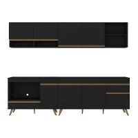 Armário De Cozinha Modulada Compacta 4 Peças Com Balcão Para Cooktop Veneza Multimóveis Mp2261 Preto Dourado - 7